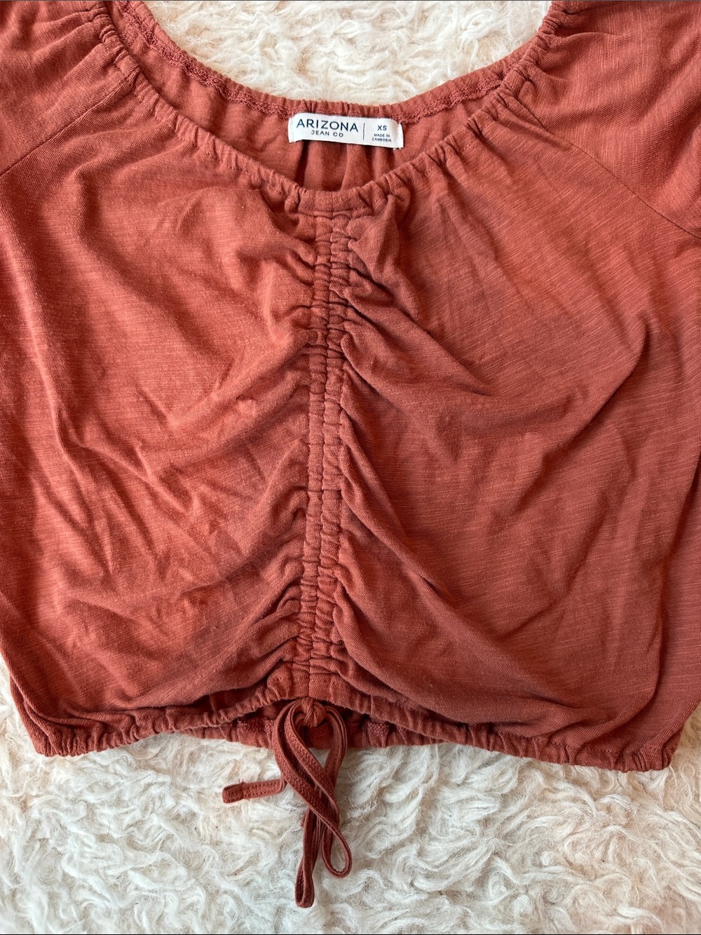 Arizona Jean Company Rust Ruched Drawstring Crop Top - Picture 2 of 3